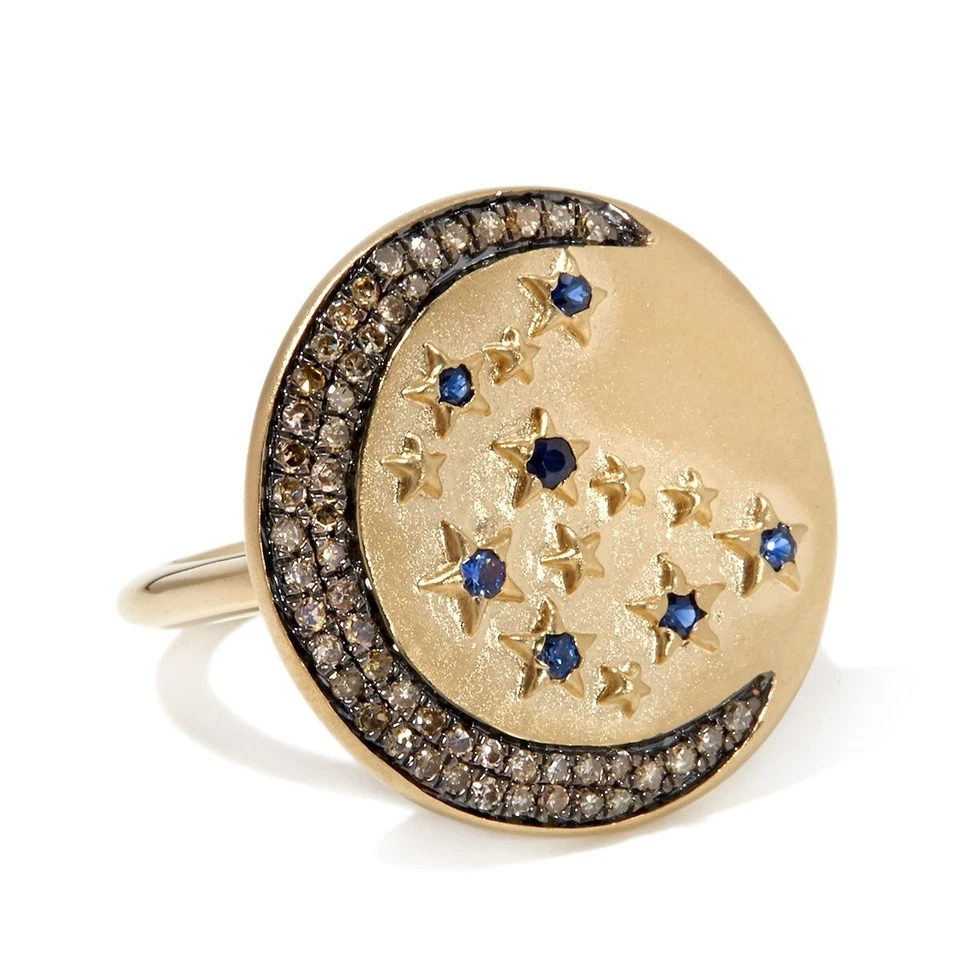 Rarities Goldtone Sterling Silver Diamond & Sapphire, Moon & Star Ring Size 8 - Image 3 of 4