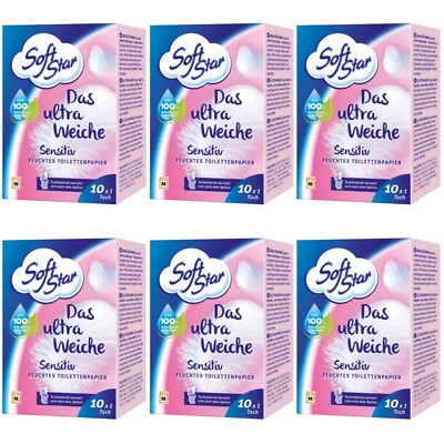 6 x 10 Stück | SoftStar Feuchtes Toilettenpapier Ultra Weich Sensitiv Müller