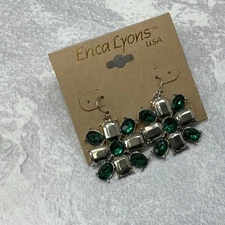 Erica Lyons Emerald green rhinestone dangle earrings new on card