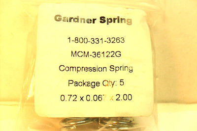 qty 5 - Gardner Spring MCM-36122G Compression Spring  0.72 x 0.067 x 2.00 nib