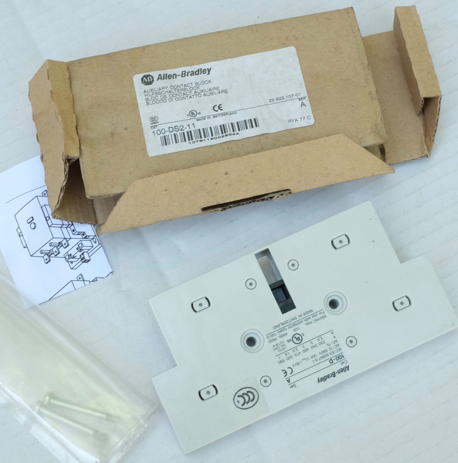 Bloc de contact auxiliaire Allen-Bradley 100-DS2-11 rail DIN inverseur 1NO 1NF