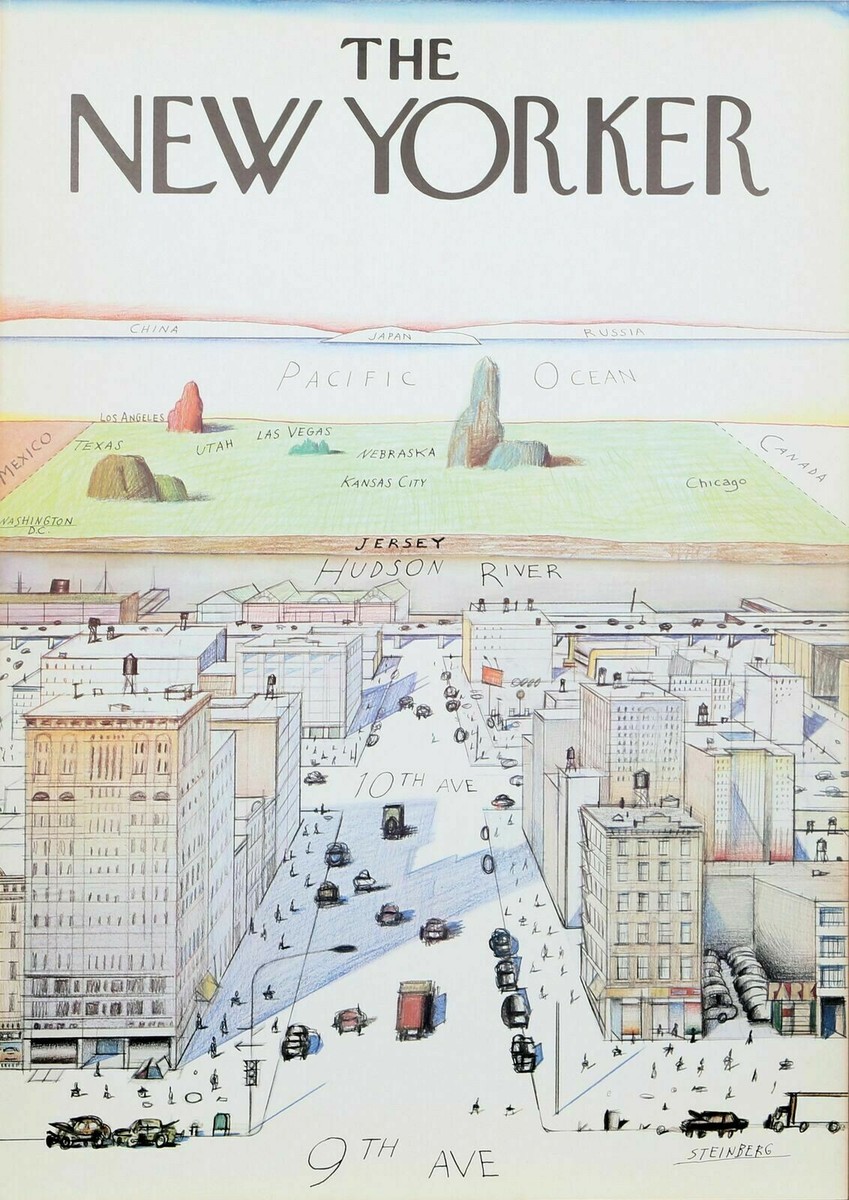 額装品/Vista del1976 スタインバーグ/アート/ポスター/インテリア Saul Steinberg - The New Yorker - View of the World from 9th