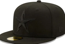 DALLAS COWBOYS OFFICIAL NFL NEW ERA 59FIFTY BLACK ON BLACK FITTED HAT CAP