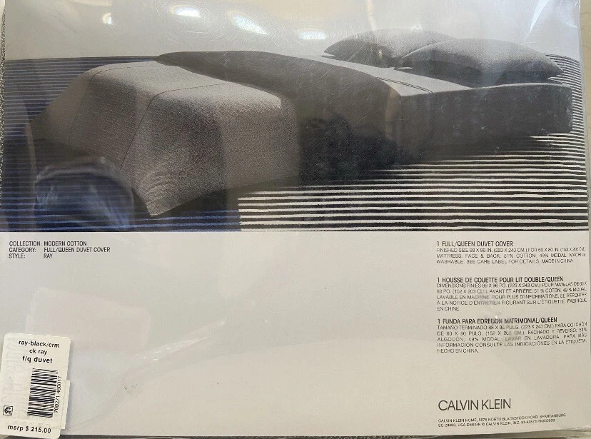 Edredón Calvin Klein Home Moderno Algodón Ray, Completo/Reina, Negro/Crema Foto 3 de 4