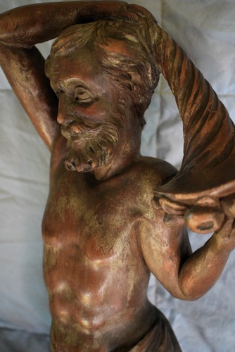 Scultura, putti con cornucopie - 58 cm - Legno angeli statue - Foto 7 di 20