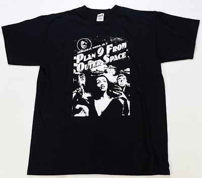 Rare Vintage ANVIL Plan 9 From Outer Space T Shirt 90s 2000s Movie Film Black L