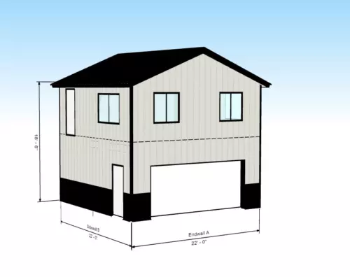 ADU KIT 22' x 22'  Tall Lightweight Galvanized Steel Garage and Apartment Kit