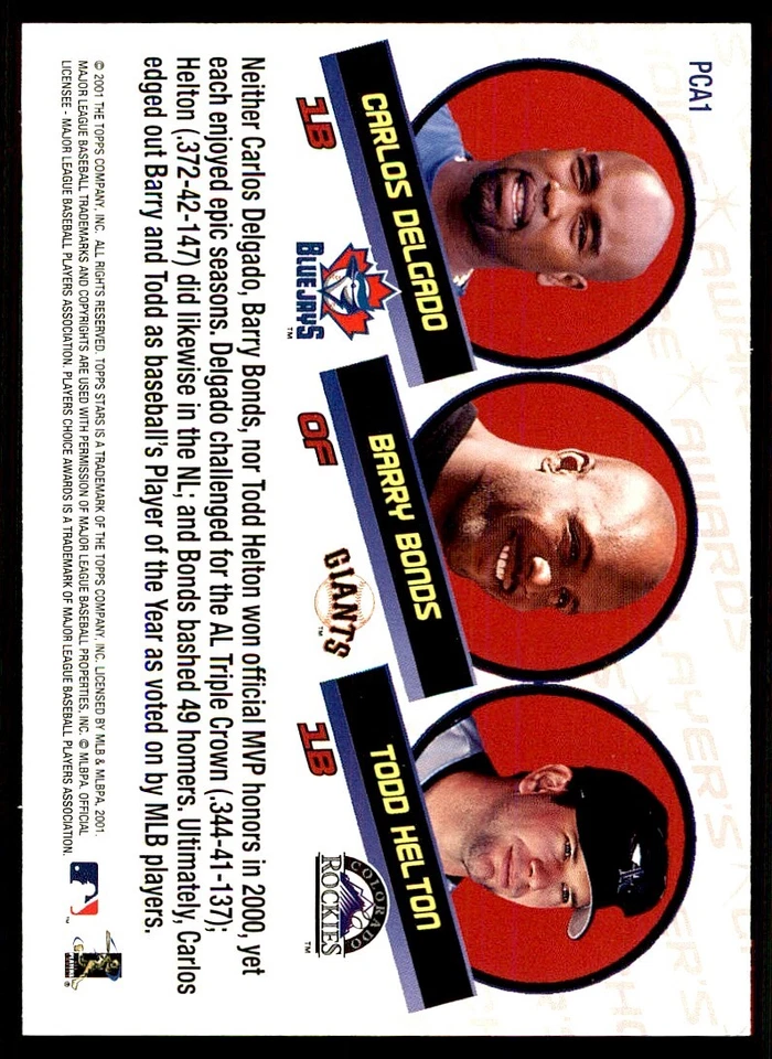2001 Topps Stars Player's Choice Awards #PCA1 Bonds/Helton/Delgado - Image 2 of 2