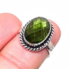 Peridot Gemstone Handmade 925 Sterling Silver Jewelry Ring Size 8 US