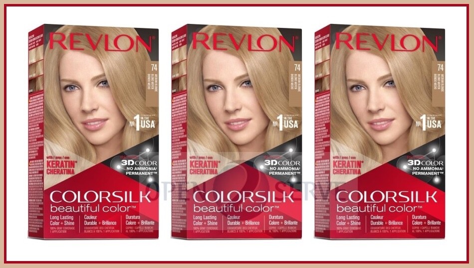 3x Revlon Colorsilk Permanent Keratin Hair Colour Medium Blonde (74) No Ammonia
