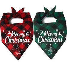 2-Pack Christmas Dog Bandana Classic Buffalo Plaid Triangle Scarf Bibs
