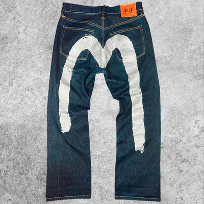 Vintage Streetwear Y2K Japanese Designer Wide Straight Evisu Jeans Chrome