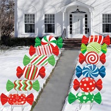 24 Pieces Christmas Candy Outdoor Lawn Yard Sign Yard Stakes Christmas Holida...