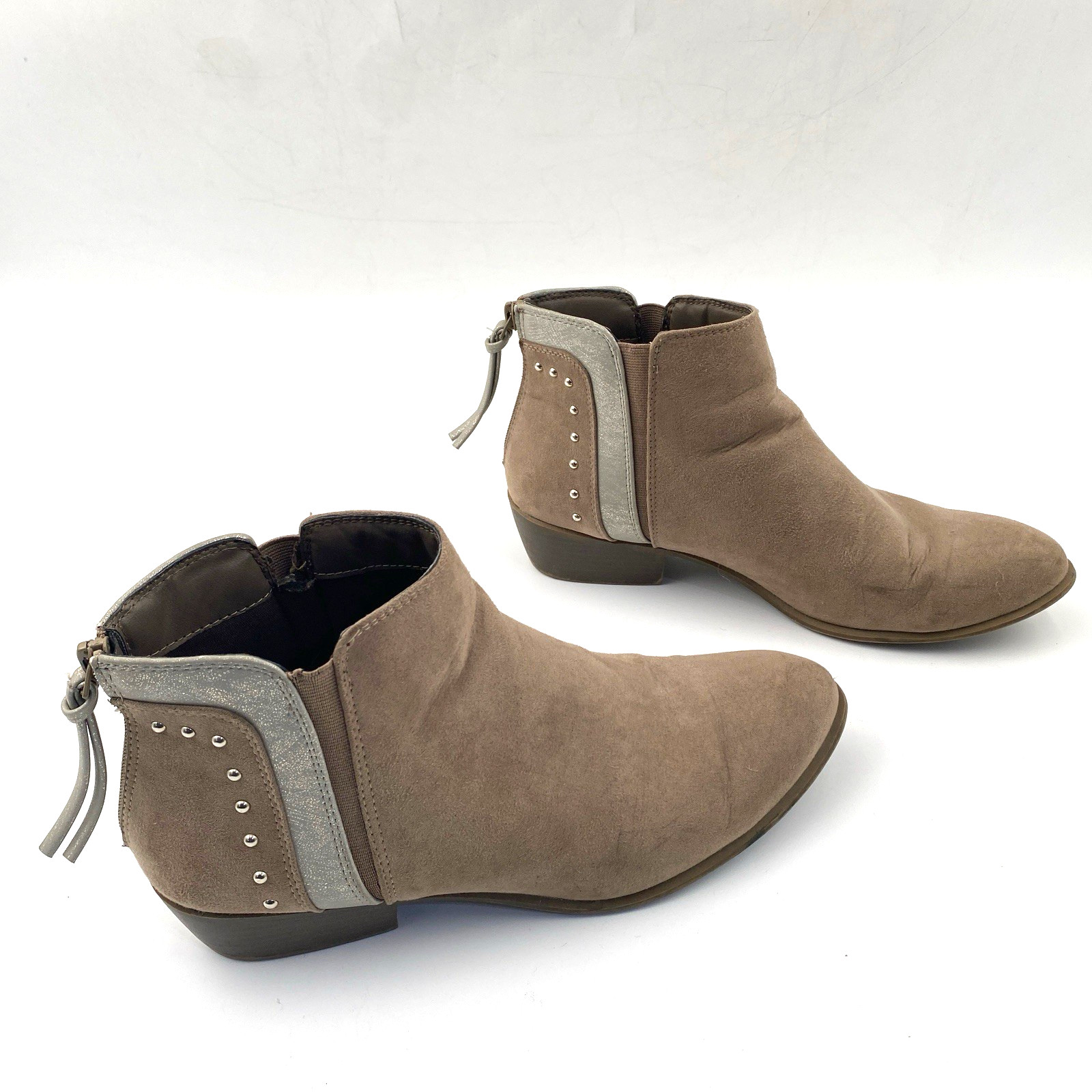 Candies Women Suede Studded Zip Closure Ankle Booties Size 10 Brown Boots
