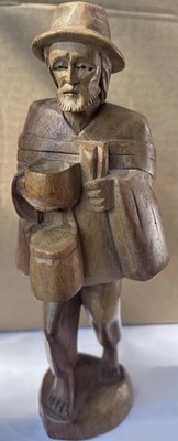 Signed Mid Century Ecuador Colombia Wood Carving Man Statue Artisan