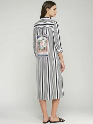 NWT Vilagallo BLACK STRIPED SHIRT DRESS DOLCE FAR NIENTE Size 8