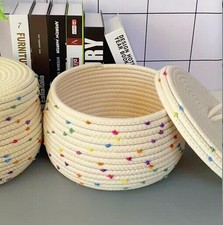 Storage Basket Cotton Rope Storage Box with Lid Child Woven Baskets Bins US HOT
