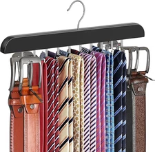 Upgraded Tie Rack Hanger with 20 Foldable Metal Hooks, Space Saving Necktie Orga
