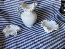 Vintage Large  Fenton Silvercrest  White Milk Glass Jug Pitcher Vase