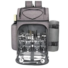 Picnic Basket Backpack for 4 Person with 2 Insulated Cooler Compartment, Wine...