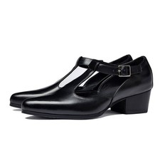 Mens Leather Pointed Toe Sandals Hollow Out Block Heel Dress Business Work Shoes