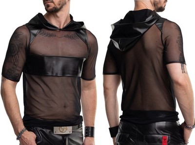 REGNES RFP NETZ WETLOOK KAPUZE SHIRT   clubwear schwarz tank muscle kunstleder