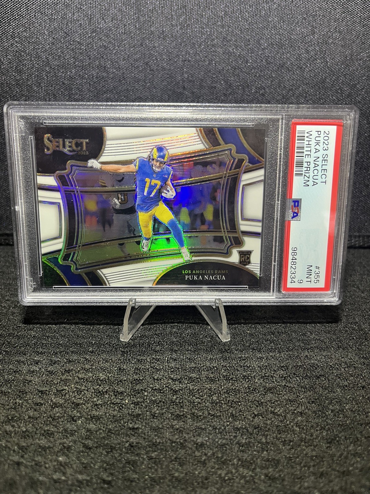 2023 Panini Select Puka Nacua White Prizm Field Level RC #/35 Rams PSA 9