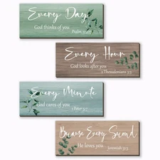 FENCORDAR 4 Pieces Bible Verses Wall Decor Christian Wall Decor Wooden Religi...