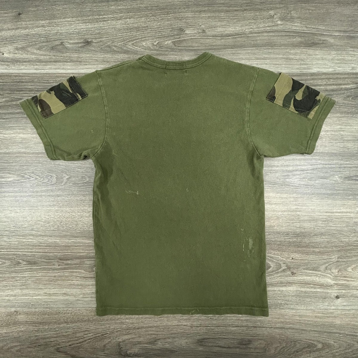 A Bathing Ape BAPE Shirt Mens Small Olive Green Ape Head Logo Camo