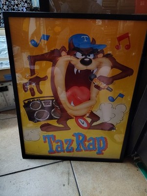 Vintage 90s Framed Looney Tunes Taz Tasmanian Devil Rap Hip Hop