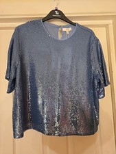 STUNNING blue Sequin Short Sleeve Top By MARKS AND SPENCER..BNWT Unusual Colour!