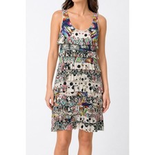 Tango Mango Womens Tiered Ruffle Mixed Print Dress XS Lightweight Stretch Y2k