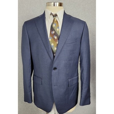 Angelo Nardelli Mens Blue Wool Micro Check Blazer Sport Coat Italy Size 44R