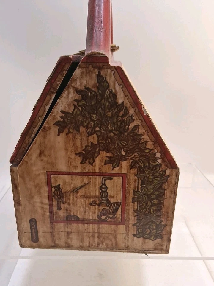 Vintage 70's Unbranded Wood Box Purse Lacqured General Store Scene Read Look - Image 3 of 4