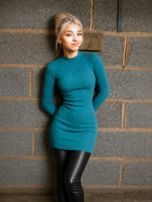 PrettyLittleThing Green Ribbed Cut Out Bodycon Midi Dress Size M Y2K