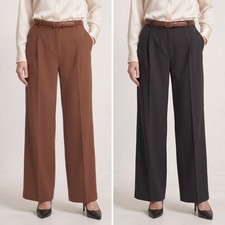 Halston Women's Pleated Dress Pant Wide Leg Black Brown Sizes 4-16 Elastic Waist
