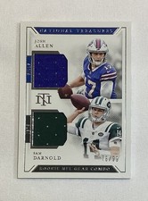 JOSH ALLEN & SAM DARNOLD RC 2018 NATIONAL TREASURES JERSEY PATCH ROOKIE CARD /99. rookie card picture