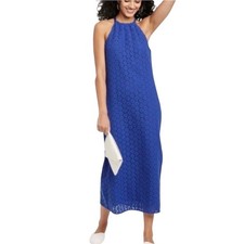 A New Day Deep Periwinkle Blue Halter Crochet Knit Dress XL