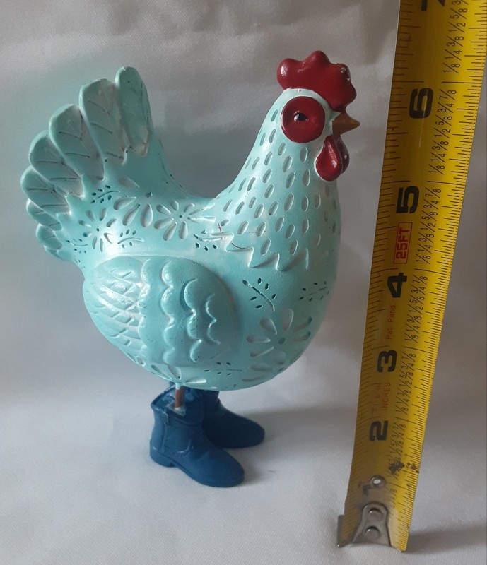 Rooster Blue Resin Country Farm Animal New Wearing Boots No Chips or Cracks