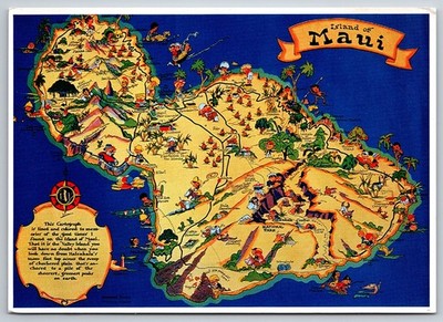 Maui cartograph Map Art Hawaii Large Continental 4x6 Unposted Postcard