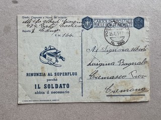 t) Franchigia posta militare 166 25.7.43 difesa della Sicilia Bagnolo Cremasco