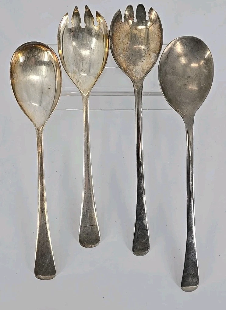 2 Pair Vtg Sheffield Salad Fork & Spoons Silver Plated Salad Serving Set England
