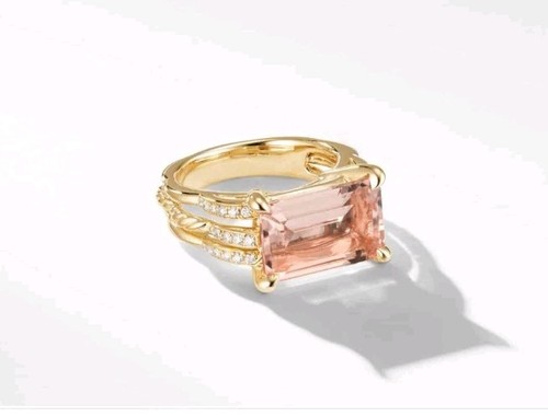 David Yurman 18K Yellow Gold Tides Morganite Diamond Ring Size 8 Authentic