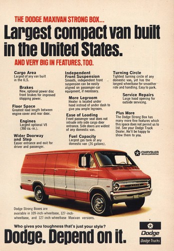 1972 Dodge Vans: Largest Compact Van Built Vintage Print Ad