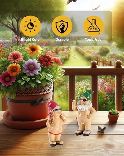Funny Naked Gnomes Statues - Durable Resin 4.7'' Garden Gnome Figurines Set of 2 - Picture 3 of 7