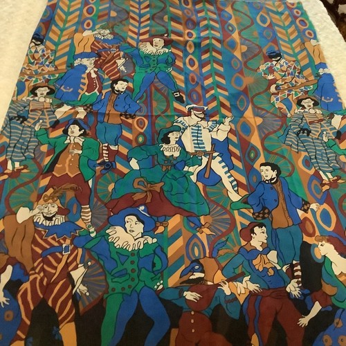 Artsy medieval peasants jesters silky sheer polyester scrap fabric W59"xL45" - Picture 1 of 13