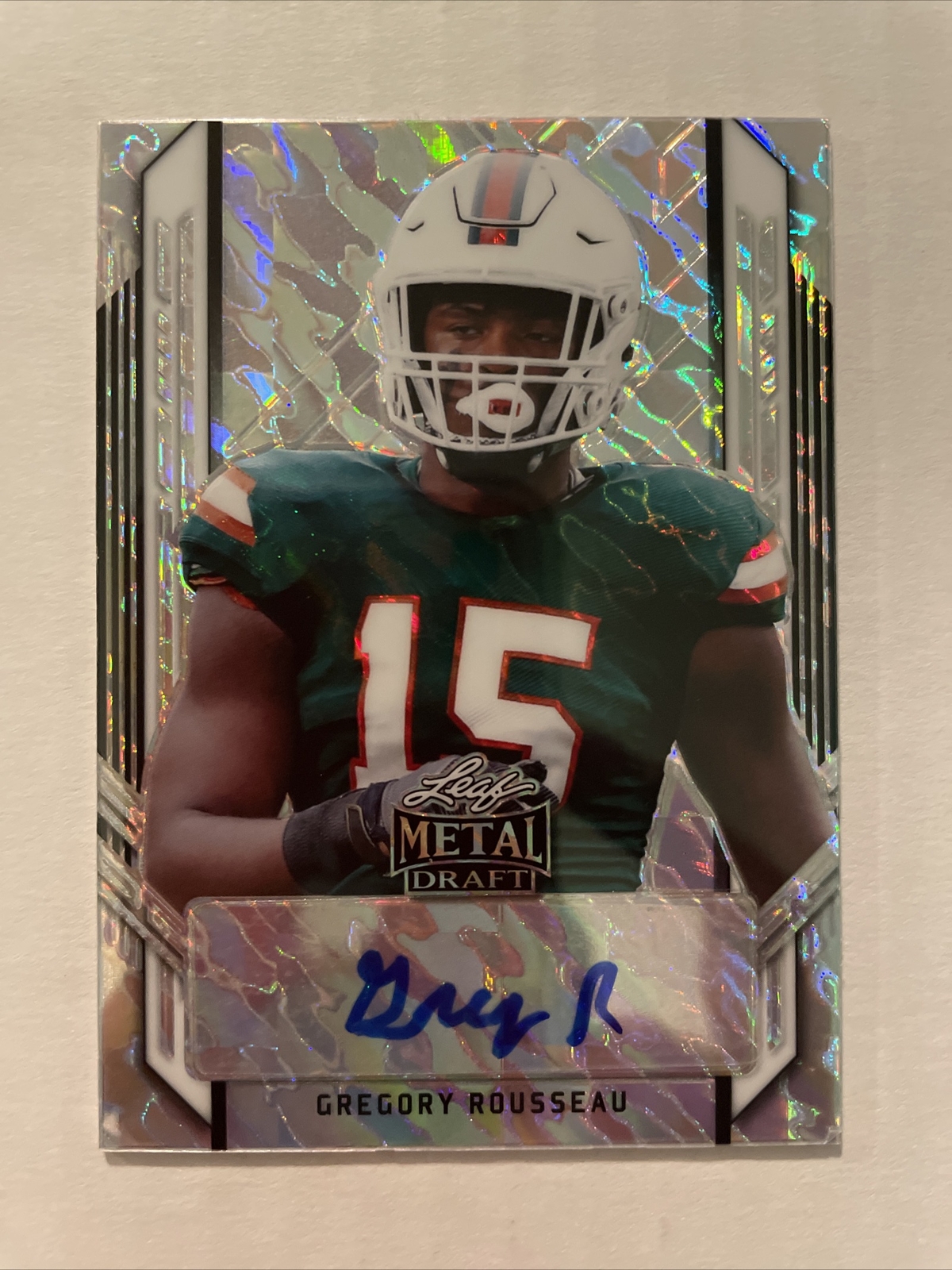Gregory Rousseau Leaf Metal Draft Autograph Portrait #PAGR1 Silver Wave