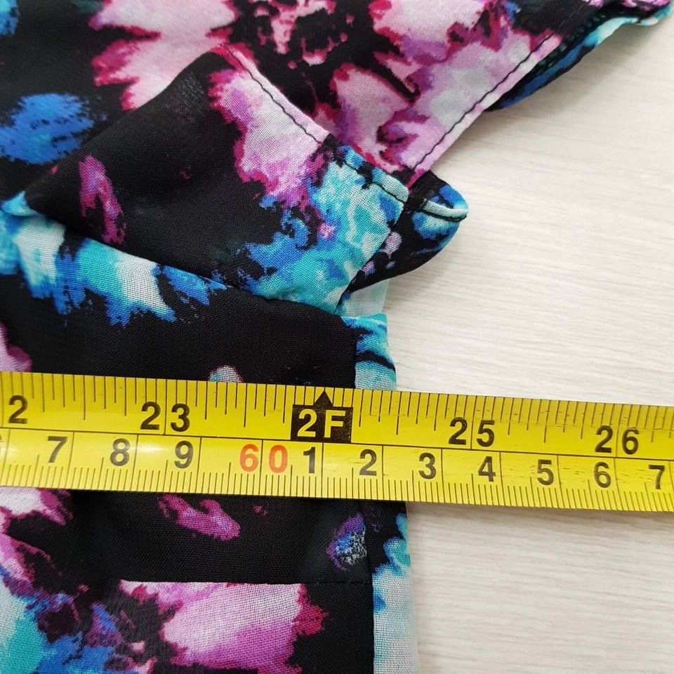 BHS Summer Top Blouse Size 20 Petites Black Floral Stretch Cap Sleeve Casual - Image 3 of 4