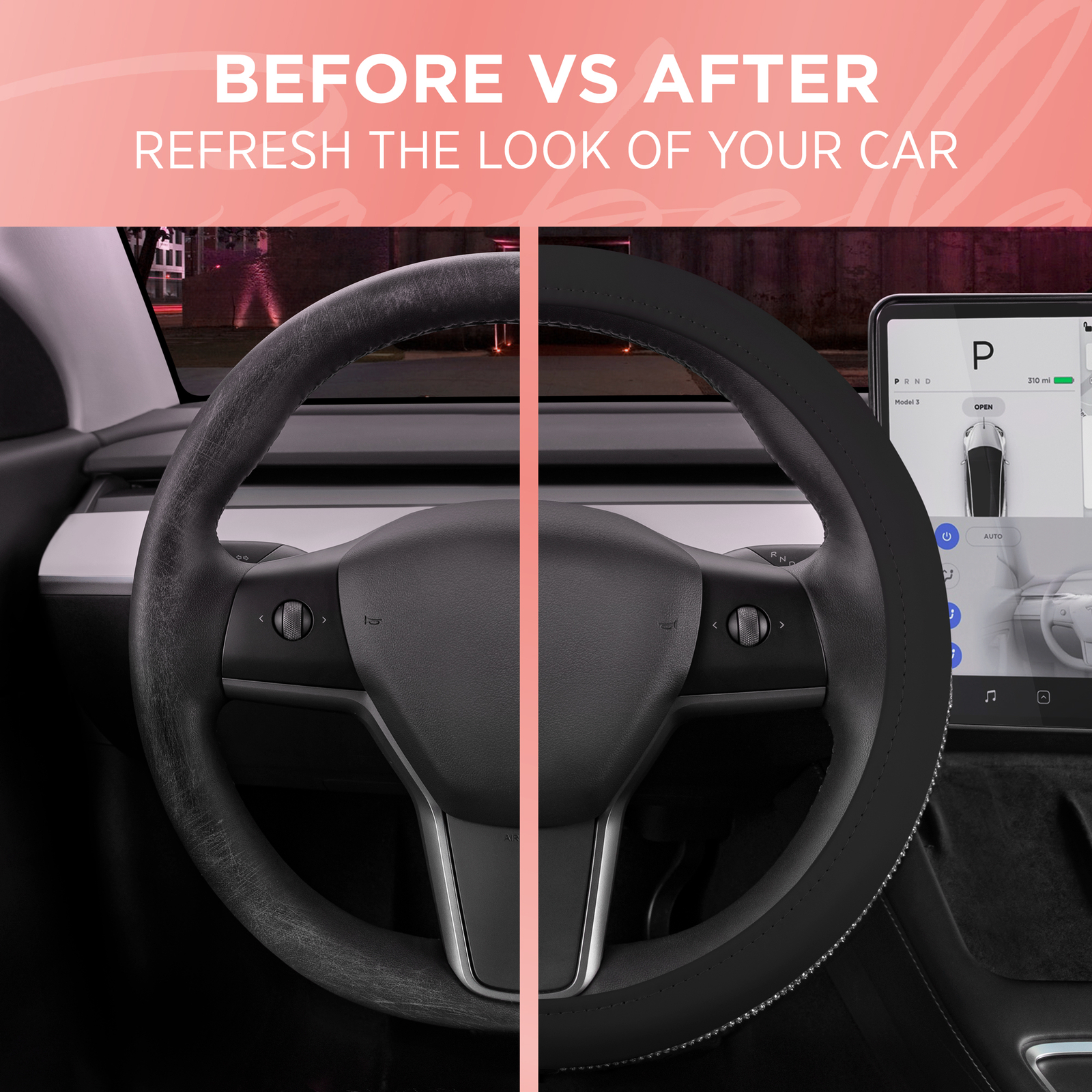 Carbella Bling Bling Glitter Diamond Leather Steering Wheel Cover Black