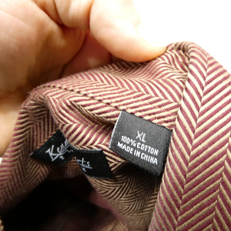 Kenneth Roberts Platinum Shirt Size XL Copper Brown Cotton Herringbone Button Up - Image 4 of 4